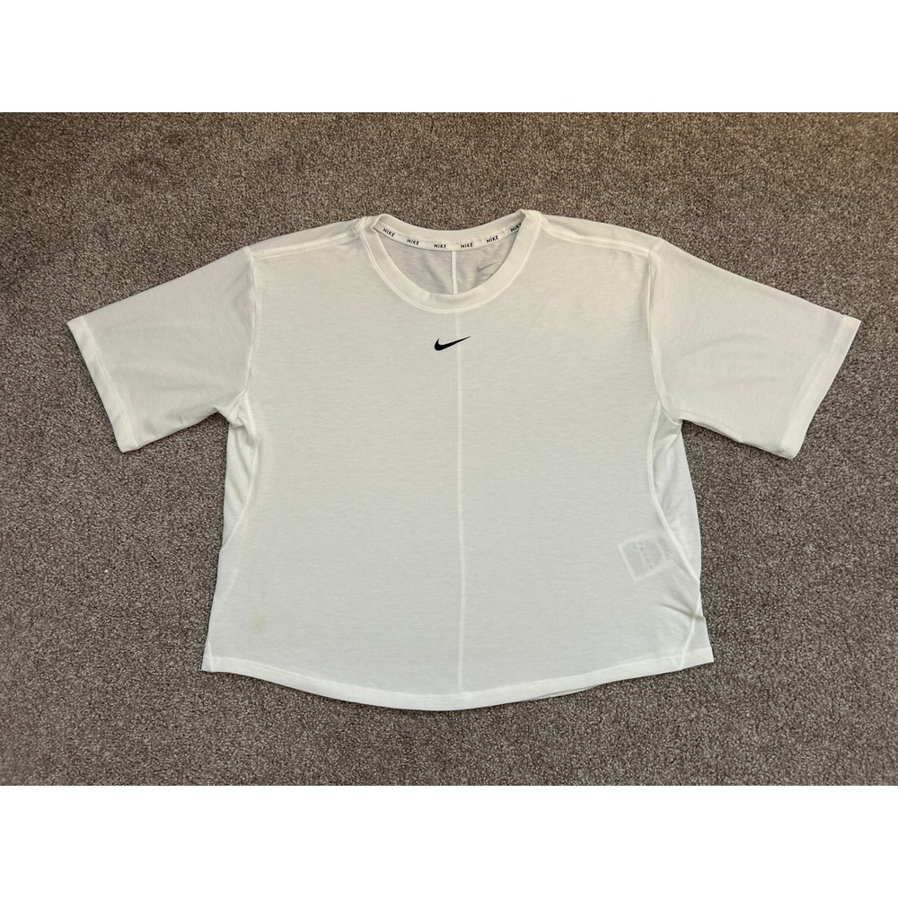 Nike One Dri-FIT Shirt Womens Large White Good Cropped Swoosh Tee DD5019-100